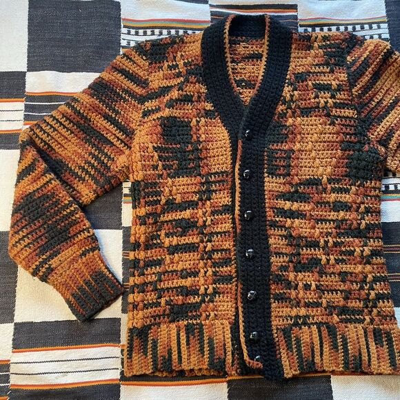 Vintage Handmade Knit Fall Button Up Sweater. OOAK. Medium. Autumn Harvest Vibes - Picture 9 of 15
